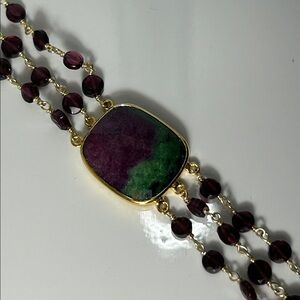 Artisan Made Gold Plated Sterling Genuine Garnet Ruby Zoisite Gemstone Bracelet